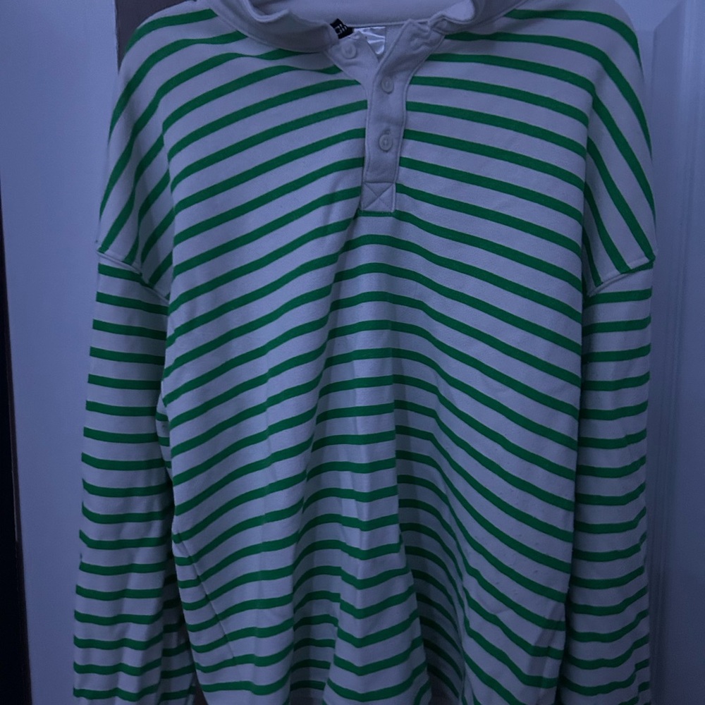 Divided Green and White Striped Button Down Shirt